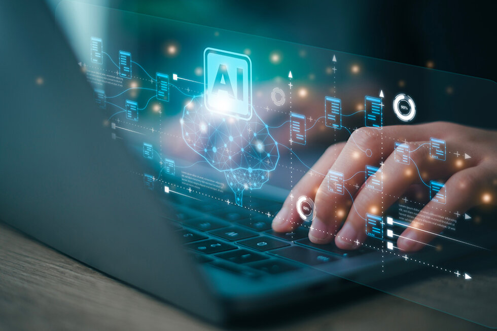 AI or Artificial intelligence concept. Businessman using compute