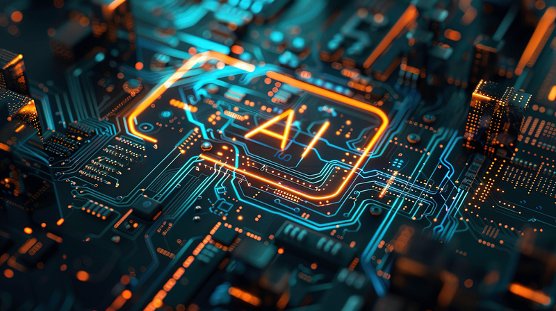 semiconductor with neon orange AI letters